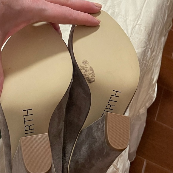 Firth Dez Mule Suede Bootie heel open toe size 6.5 Mousse brown gray green laces - Picture 10 of 16